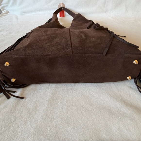 Divina Firenze Genuine Leather Brown Suede Fringe Bag - Picture 15 of 15